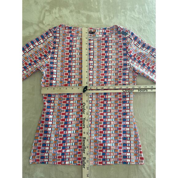 J. McLaughlin Catalina Cloth 3/4 Sleeve Signature Top Geometric Multicolor XS - Picture 2 of 8